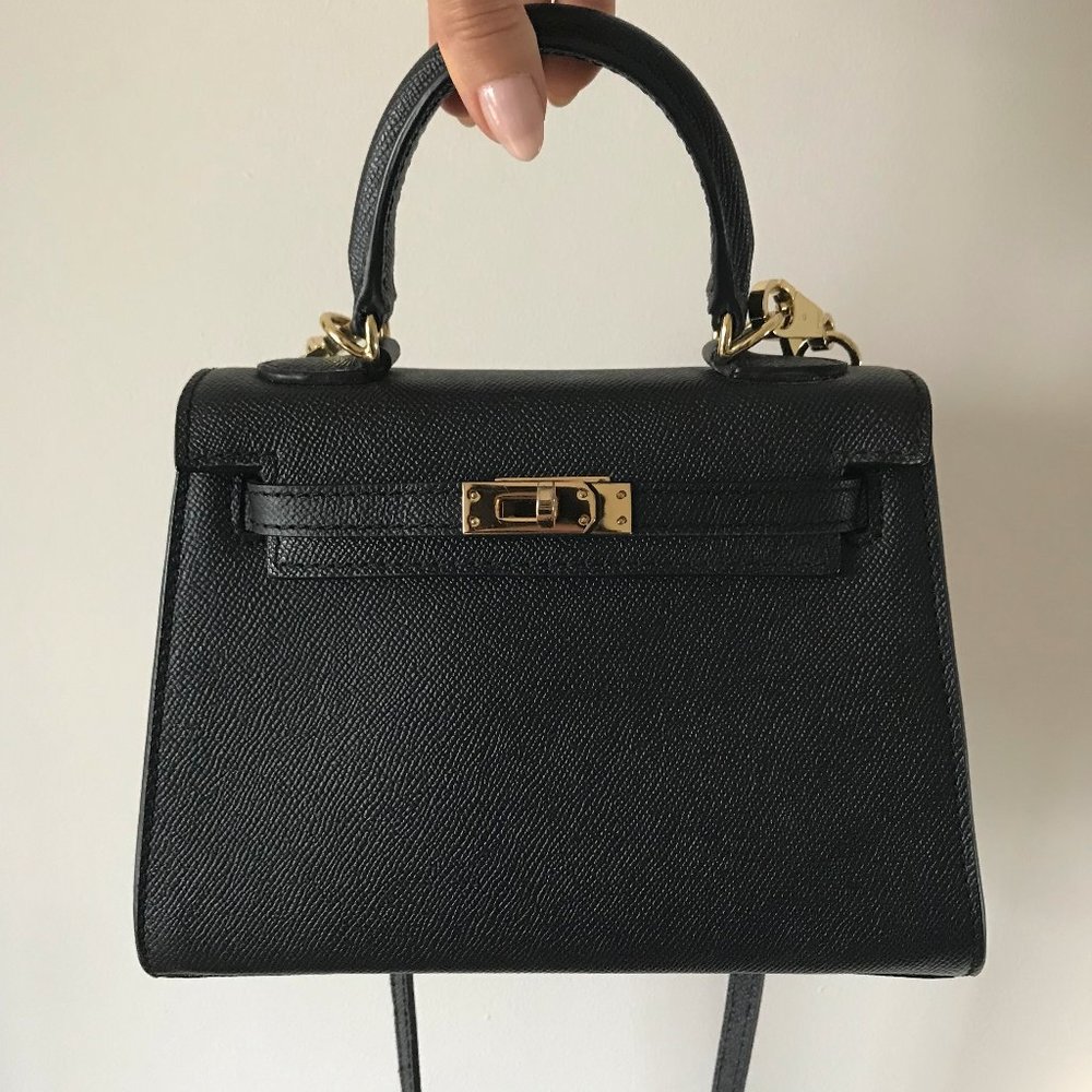 Hermes Mini Kelly Bag Taiga Leather Black